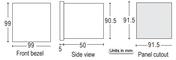 Mechanical Drawing - ATC Diversified Electronics VCFP96M Multifunction Meter